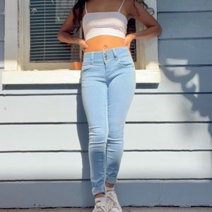 Mid-High Rise Light Wash Skinny Jeans